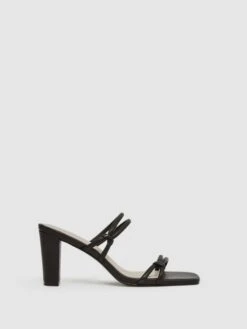 Reiss Black Emmy Leather Strappy Block Heels