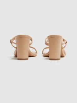 Reiss Almond Emmy Leather Strappy Block Heels 10 Reiss Almond Emmy Leather Strappy Block Heels -Style Trend Shop D49 987s4