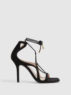 Reiss Black Kate Leather Strappy High Heel Sandals