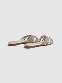 Reiss Silver Eryn Nappa Embellished Flat Sandals -Style Trend Shop D49971s4