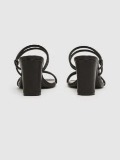 Reiss Black Emmy Leather Strappy Block Heels -Style Trend Shop D49986s4