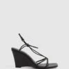 Reiss Black Daisey Strappy Wedge Heels
