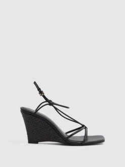 Reiss Black Daisey Strappy Wedge Heels