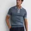 Reiss Ashley Blue Regency Half-Zip Striped Polo Shirt