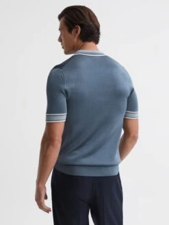 Reiss Ashley Blue Regency Half-Zip Striped Polo Shirt -Style Trend Shop D50 909s4