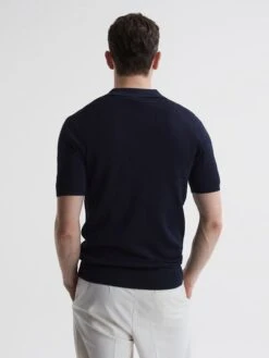 Reiss Navy Castleton Zip Front Striped Polo Shirt -Style Trend Shop D50 911s5