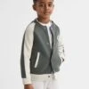 Reiss Light Khaki/Ecru Giles Junior Long Sleeve Interlock Bomber Jacket -Style Trend Shop D50 954s
