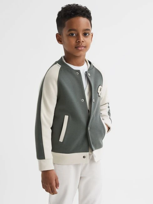 Reiss Light Khaki/Ecru Giles Junior Long Sleeve Interlock Bomber Jacket 3 Reiss Light Khaki/Ecru Giles Junior Long Sleeve Interlock Bomber Jacket