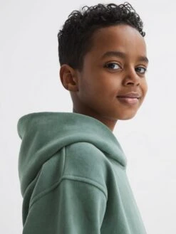 Reiss Fern Green Alexander Junior Oversized Garment Dye Jersey Hoodie -Style Trend Shop D50 962s4