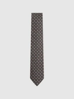 Reiss Indigo Melange Lecce Silk Medallion Print Tie