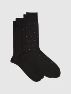 Reiss Black Graham 2 Pack Of Socks