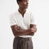 Reiss Ecru Felix Slim Fit Short Sleeve Open Collar Ribbed Polo Shirt 1 Reiss Ecru Felix Slim Fit Short Sleeve Open Collar Ribbed Polo Shirt -Style Trend Shop D50914s
