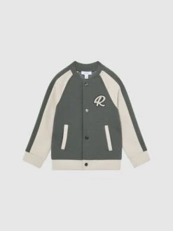 Reiss Light Khaki/Ecru Giles Junior Long Sleeve Interlock Bomber Jacket 9 Reiss Light Khaki/Ecru Giles Junior Long Sleeve Interlock Bomber Jacket -Style Trend Shop D50954s2