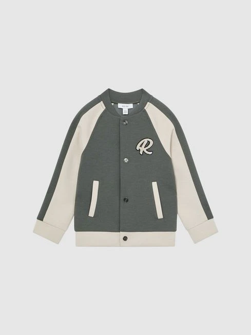 Reiss Light Khaki/Ecru Giles Junior Long Sleeve Interlock Bomber Jacket 4 Reiss Light Khaki/Ecru Giles Junior Long Sleeve Interlock Bomber Jacket - Image 2