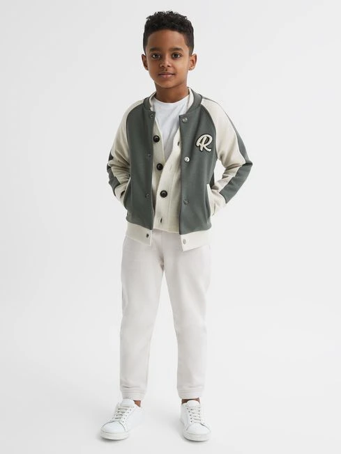 Reiss Light Khaki/Ecru Giles Junior Long Sleeve Interlock Bomber Jacket 5 Reiss Light Khaki/Ecru Giles Junior Long Sleeve Interlock Bomber Jacket - Image 3