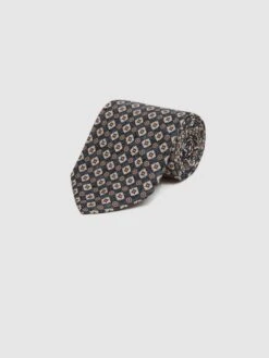 Reiss Indigo Melange Lecce Silk Medallion Print Tie -Style Trend Shop D50984s3
