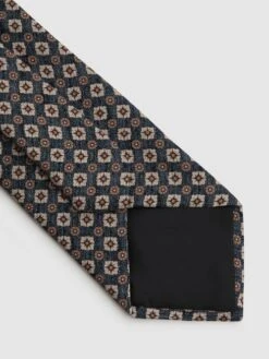Reiss Indigo Melange Lecce Silk Medallion Print Tie -Style Trend Shop D50984s4