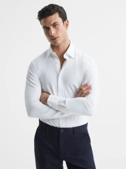 Reiss White Voyager Regular Fit Travel Shirt