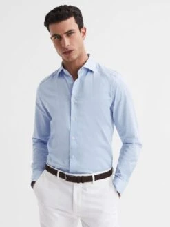 Reiss Blue Stripe Remote Bengal Striped Cotton Slim Fit Shirt