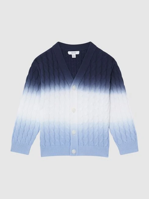 Reiss Blue Cosmo Senior Ombre Cable Knit Cardigan 4 Reiss Blue Cosmo Senior Ombre Cable Knit Cardigan - Image 2