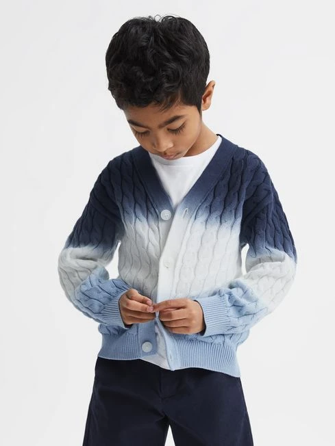 Reiss Blue Cosmo Senior Ombre Cable Knit Cardigan 5 Reiss Blue Cosmo Senior Ombre Cable Knit Cardigan - Image 3
