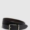 Reiss Black/Dark Brown Ricky Reversible Leather Belt -Style Trend Shop D51 053s