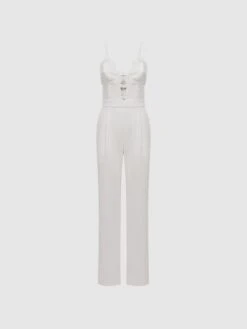 Reiss Ivory Cora Lace Plunge Neck Jumpsuit -Style Trend Shop D51 064s2