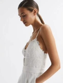 Reiss Ivory Cora Lace Plunge Neck Jumpsuit -Style Trend Shop D51 064s4