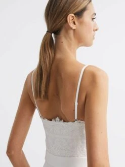 Reiss Ivory Cora Lace Plunge Neck Jumpsuit -Style Trend Shop D51 064s7