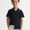 Reiss Navy Caspa Junior Cotton Jersey Buttoned Shirt -Style Trend Shop D51 082s