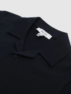 Reiss Navy Caspa Junior Cotton Jersey Buttoned Shirt -Style Trend Shop D51 082s6