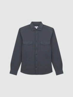 Reiss Steel Blue Arlo Cotton Canvas Overshirt -Style Trend Shop D51010s2