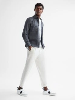 Reiss Steel Blue Arlo Cotton Canvas Overshirt -Style Trend Shop D51010s3