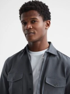 Reiss Steel Blue Arlo Cotton Canvas Overshirt -Style Trend Shop D51010s4