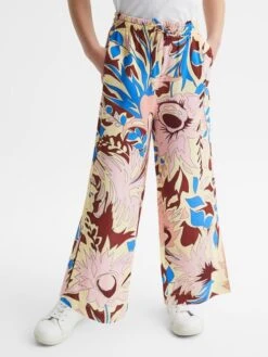 Reiss Lilac Liv Senior Floral Printed Straight Leg Trousers -Style Trend Shop D54 748s3