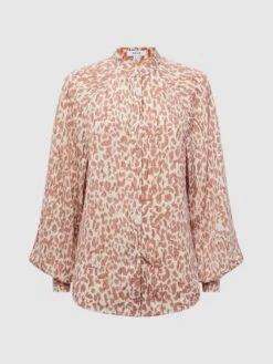 Reiss Neutral Calla Animal Print Blouse -Style Trend Shop D54 750s2