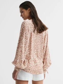 Reiss Neutral Calla Animal Print Blouse -Style Trend Shop D54 750s5