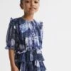 Reiss Blue Print Henrietta Senior Printed Tiered Dress -Style Trend Shop D54 769s