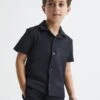 Reiss Navy Koen Junior Short Sleeve Cuban Collar Shirt -Style Trend Shop D55 750s