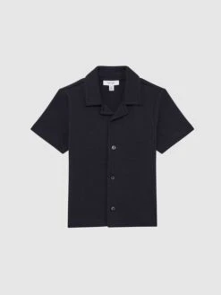 Reiss Navy Koen Junior Short Sleeve Cuban Collar Shirt -Style Trend Shop D55 750s2