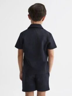 Reiss Navy Koen Junior Short Sleeve Cuban Collar Shirt -Style Trend Shop D55 750s5