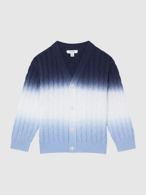 Reiss Blue Cosmo Junior Ombre Cable Knit Cardigan 4 Reiss Blue Cosmo Junior Ombre Cable Knit Cardigan - Image 2