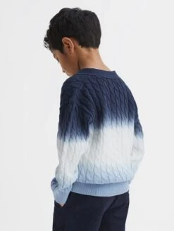 Reiss Blue Cosmo Junior Ombre Cable Knit Cardigan 12 Reiss Blue Cosmo Junior Ombre Cable Knit Cardigan -Style Trend Shop D55 818s5