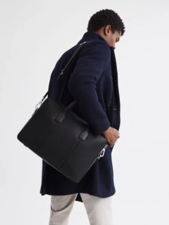 Reiss Black Dominik Leather Briefcase -Style Trend Shop D55 830s4
