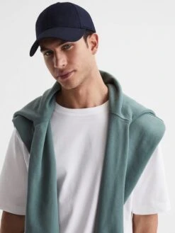 Reiss Navy Dawson Cotton-Linen Blend Baseball Cap -Style Trend Shop D55738s2