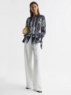 Reiss Navy/White Rose Scarf Printed Shirt -Style Trend Shop D56 068s7