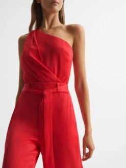 Reiss Red Eliza Petite Off-The-Shoulder Jumpsuit