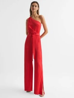 Reiss Red Eliza Petite Off-The-Shoulder Jumpsuit -Style Trend Shop D56 077s3
