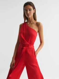 Reiss Red Eliza Off-The-Shoulder Jumpsuit -Style Trend Shop D56 078s3