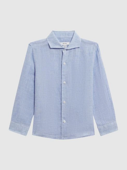Reiss Soft Blue Ruban Junior Linen Regular Fit Shirt 4 Reiss Soft Blue Ruban Junior Linen Regular Fit Shirt - Image 2